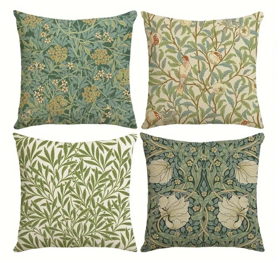 4pcs Green Floral Cushion Covers