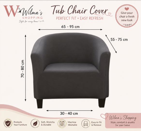 1 Piece High Stretch Club Chair Slipcover | Elastic Tub Chair Protector | Washable Armchair Cover
