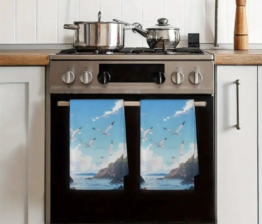 2Pce seagull print kitchen towels