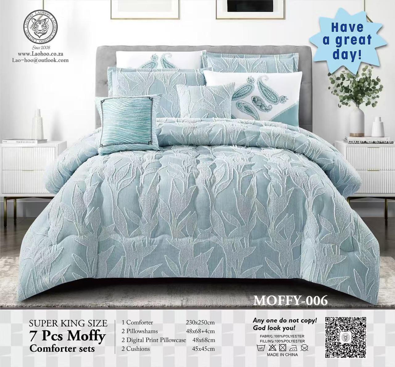 7-Piece Super King Comforter Set with Cushions – Moffy Textured Design Bedding