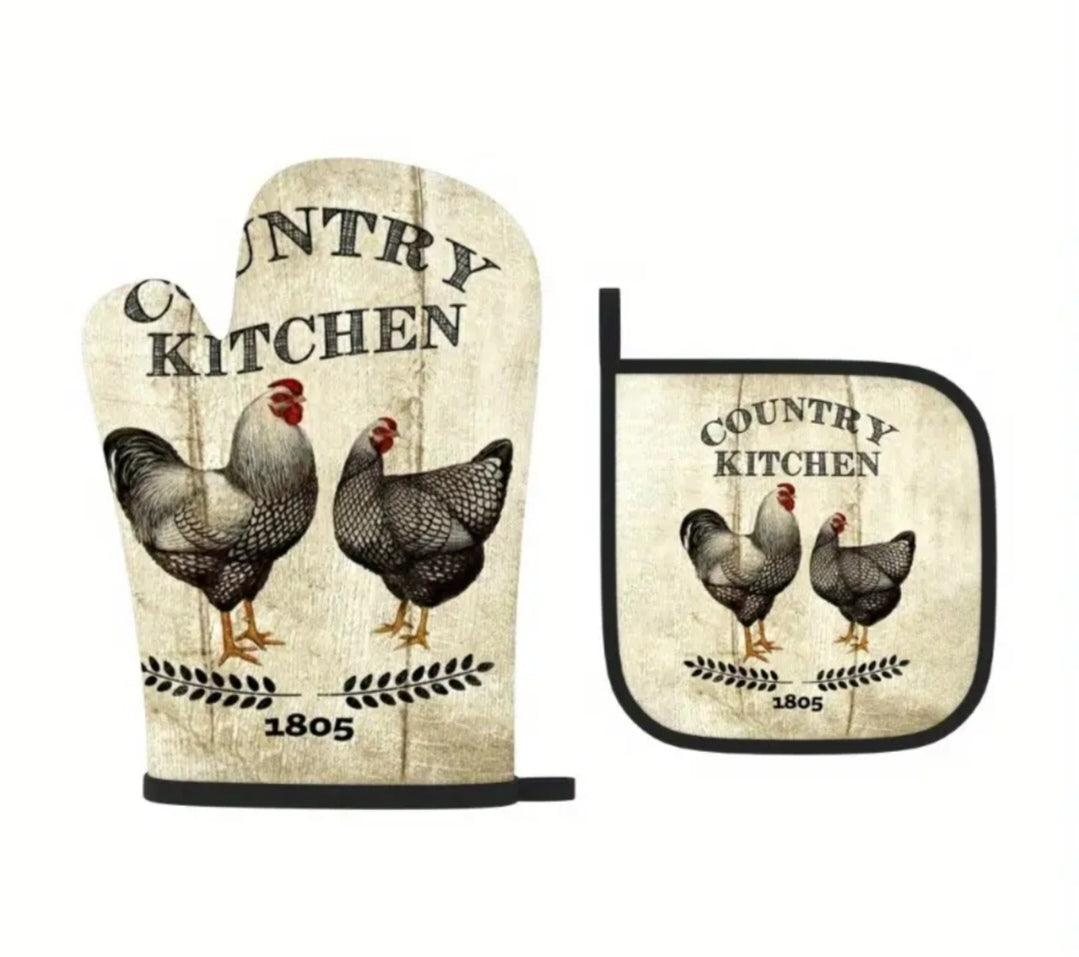 2pce oven mittens Chicken Design