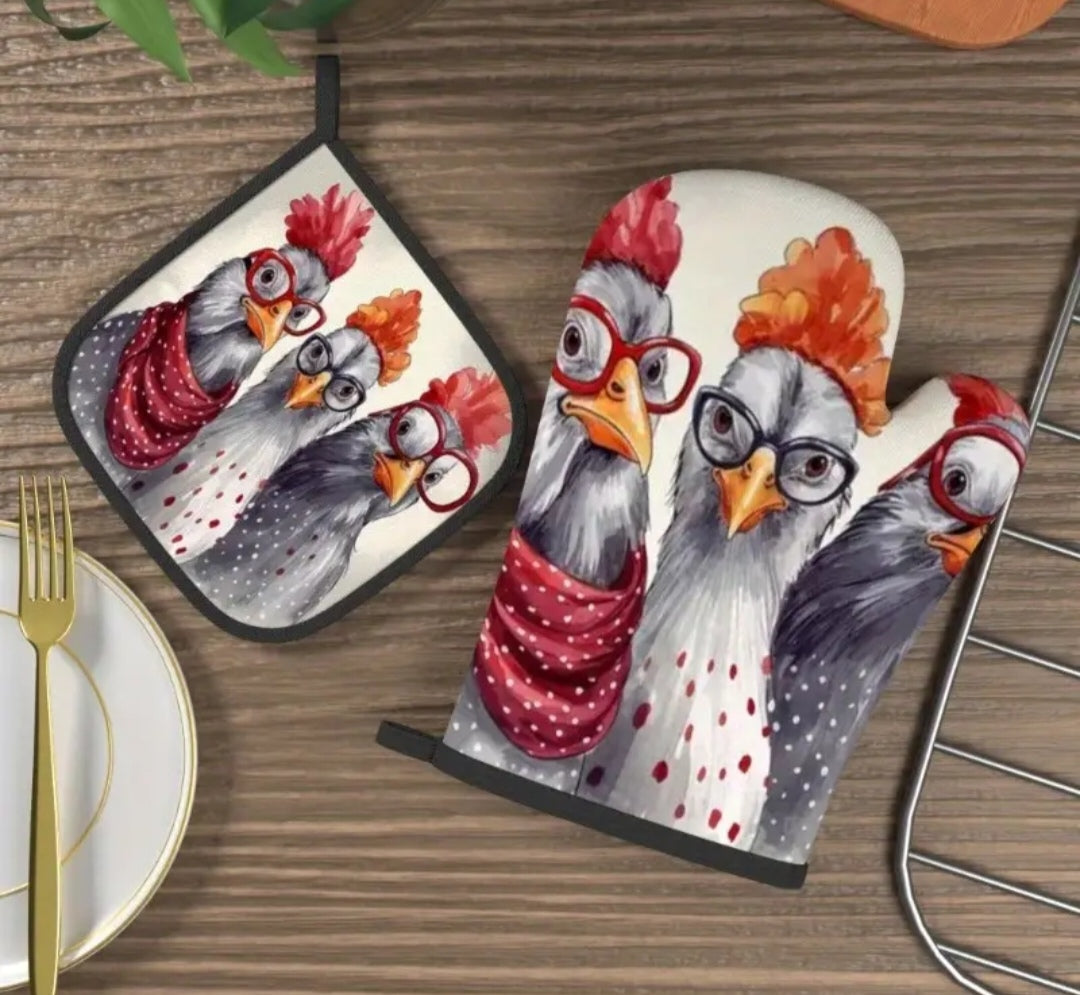 2pce oven mittens Chicken Design
