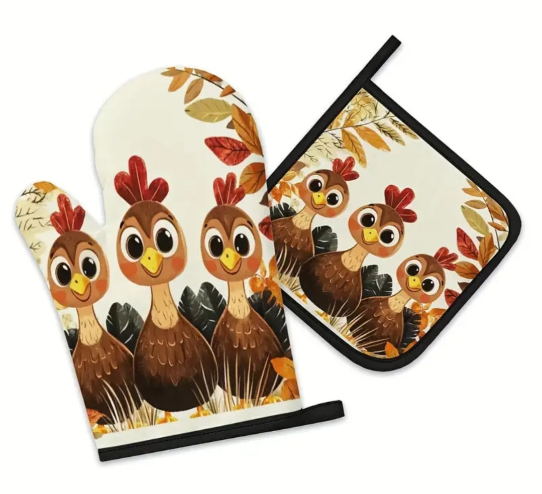 2pce oven mittens Chicken Design