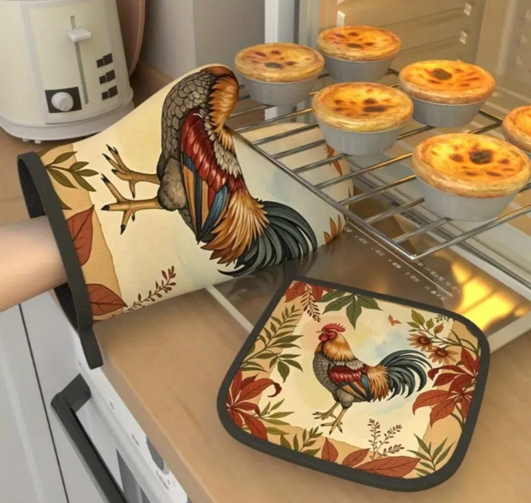 2pce oven mittens Chicken Design