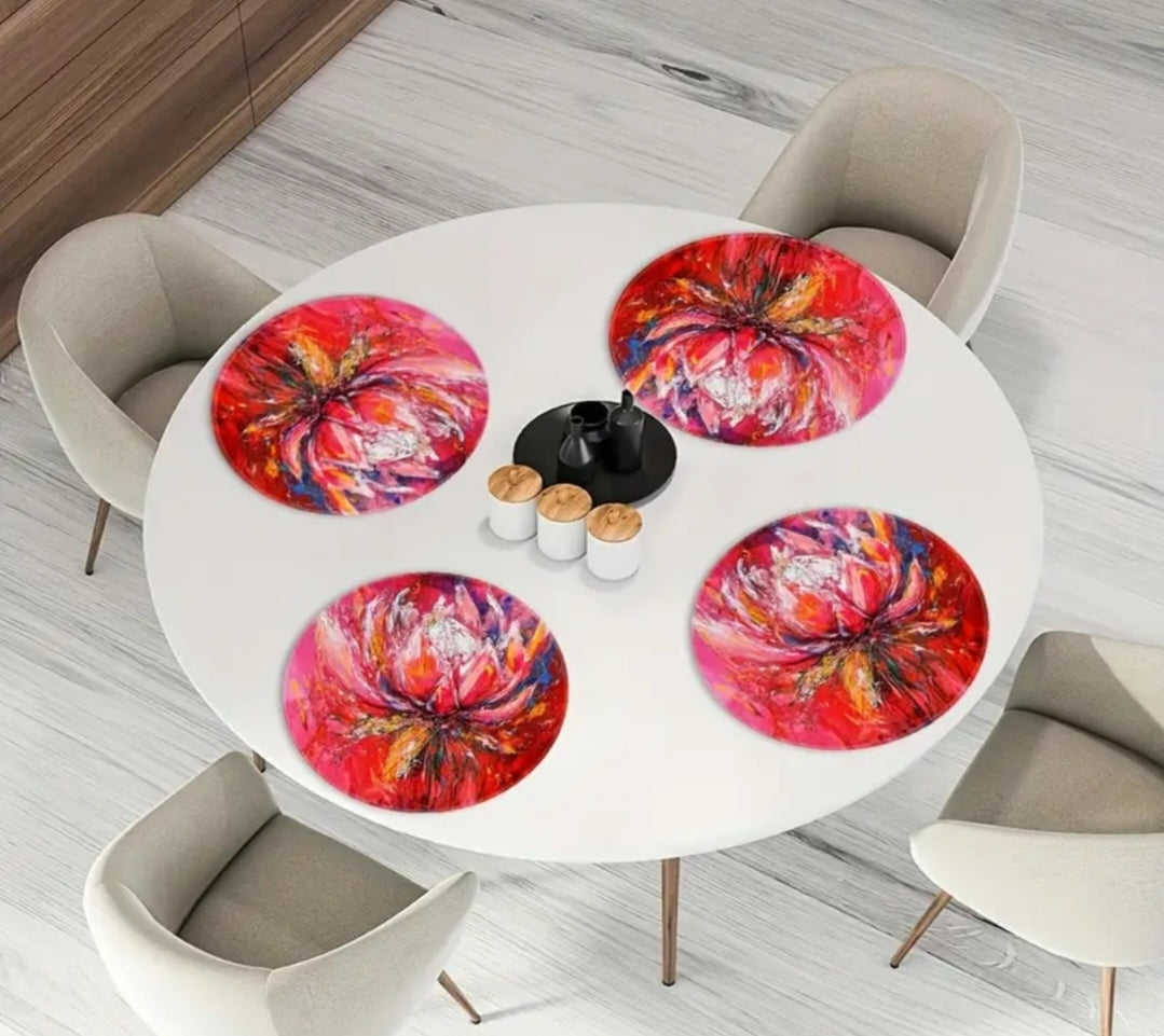 4pce Round protea place mats
