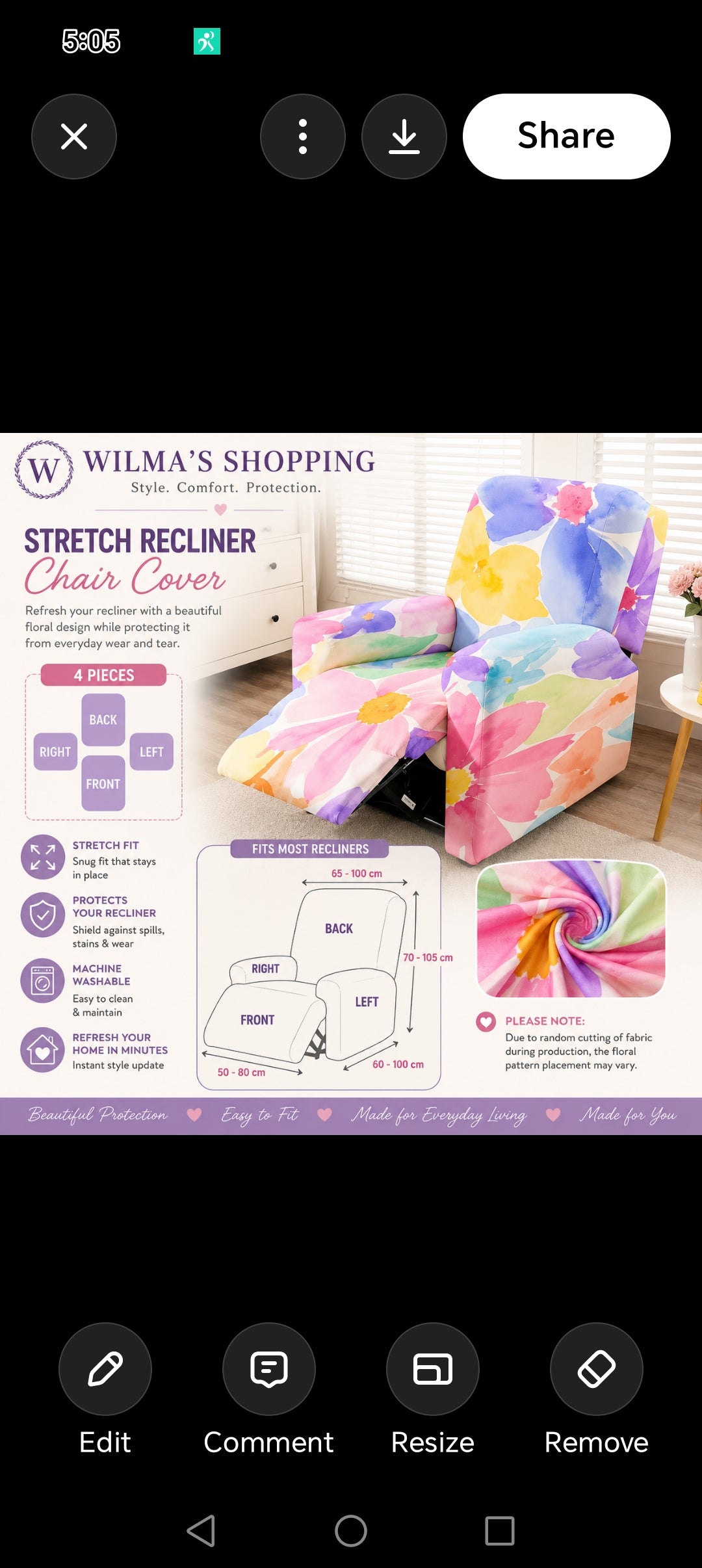 4-Piece Stretch Floral Recliner Chair Cover | Washable Protective Slipcover