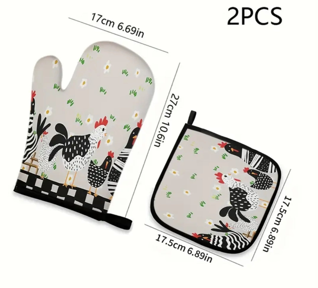 2pce oven mittens Chicken Design