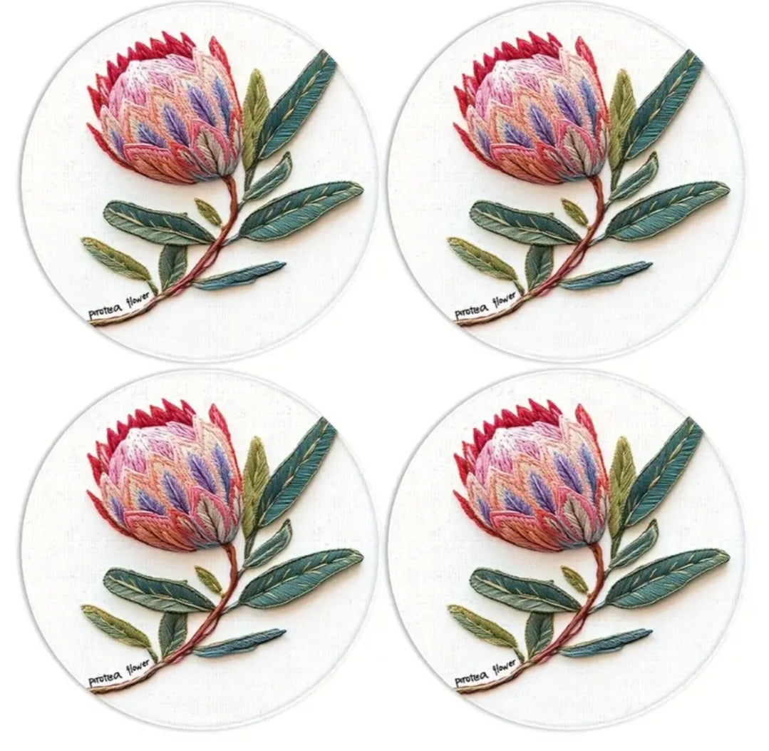 4pce Round protea place mats