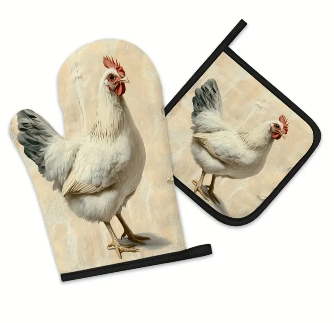 2pce oven mittens Chicken Design