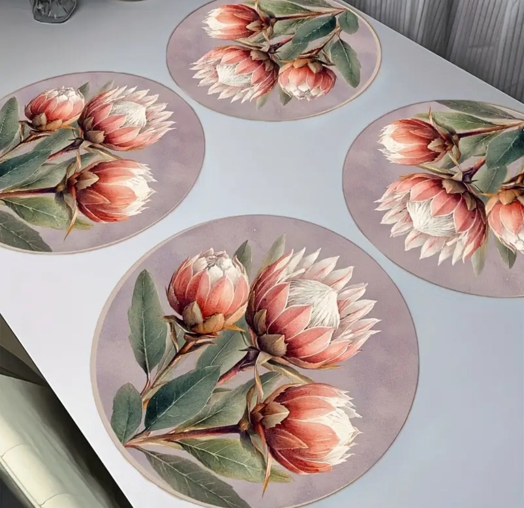 4pce Round protea place mats