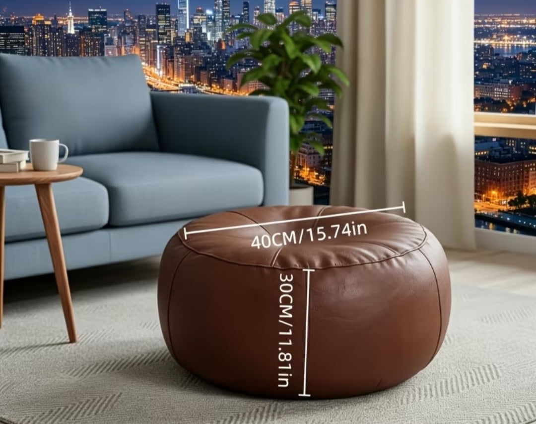 2-Piece Storage Pouf Ottoman Set – Faux Leather Beanbag Covers | Extra Seating & Hidden Storage