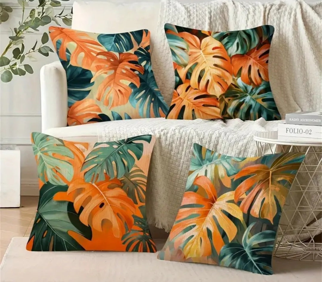 Abstract Orange Flower Pillow Covers – Minimalist Floral Cushion Set