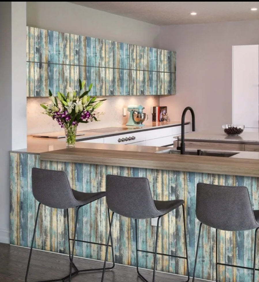 Rustic Blue Distressed Wood Peel & Stick Wallpaper – Self-Adhesive Contact Paper for Walls, Cabinets & Furniture