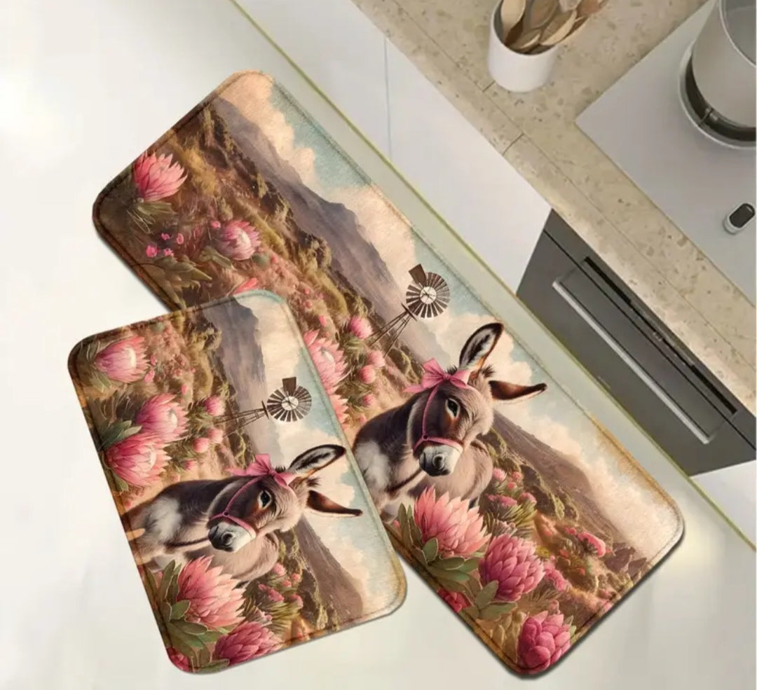 Donkey print 2pce kitchen mats