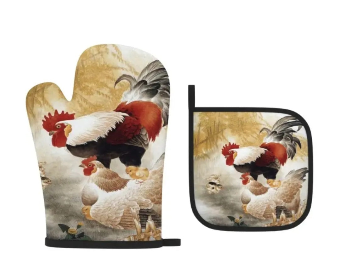 2pce oven mittens Chicken Design
