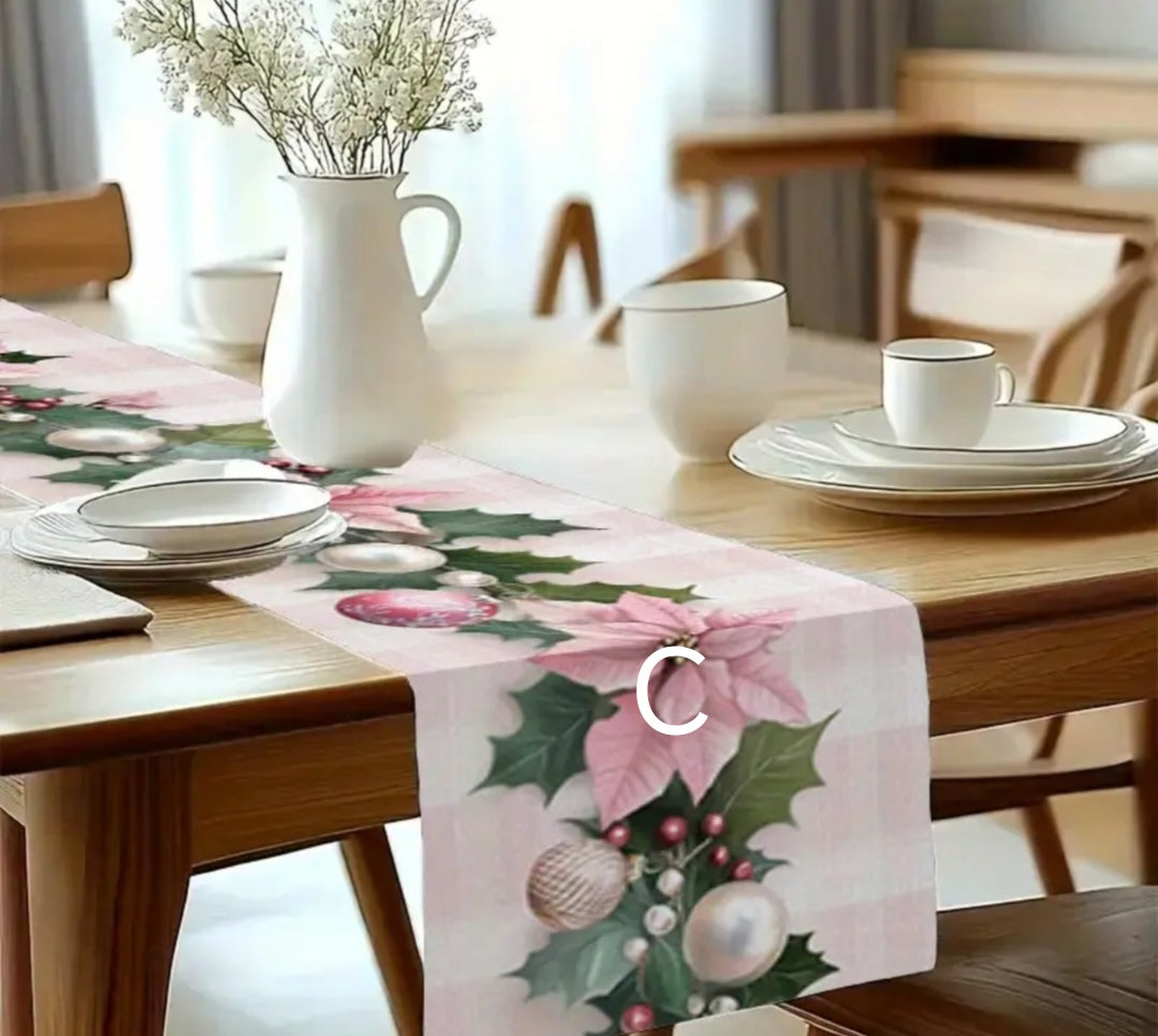 Pink Xmas table runners