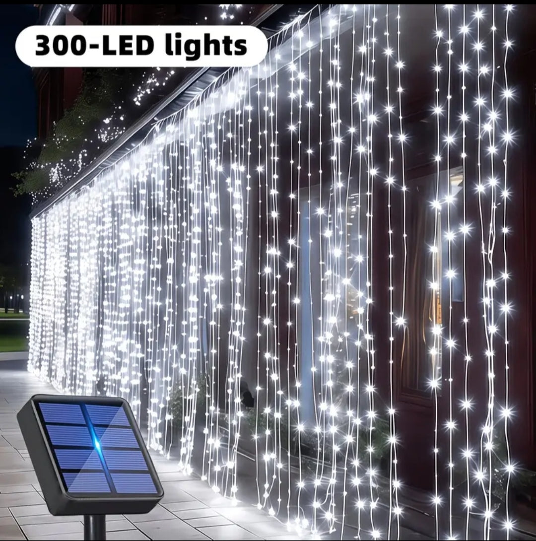 Solar Curtain String Lights Outdoor – LED Waterproof Fairy Lights with 12 Modes for Garden, Patio, Balcony & Events