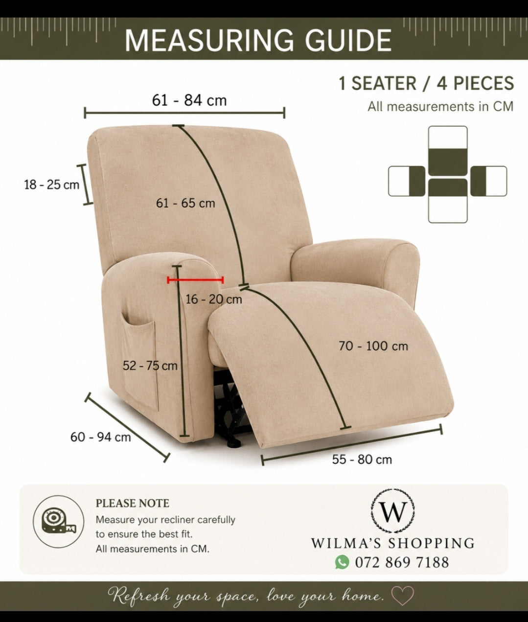 Luxury Velvet Stretch Recliner Chair Cover | Soft Protective Slipcover
