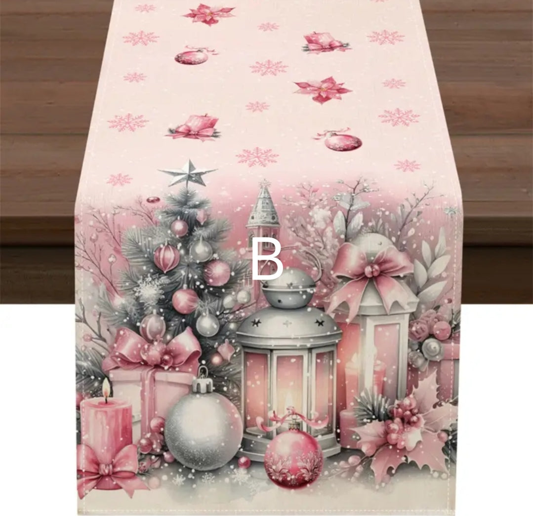 Pink Xmas table runners