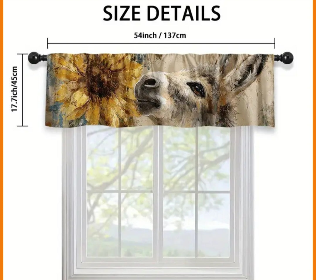 Donkey Sunflower Kitchen Curtain 137×45cm – Farmhouse Window Valance