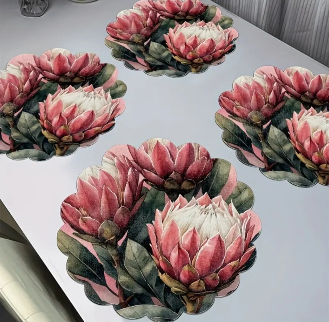 4pce Round protea place mats