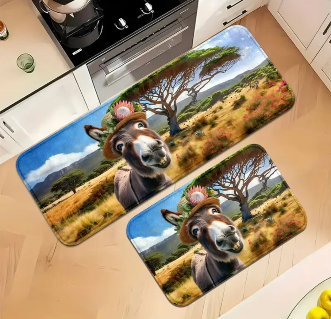 Donkey print 2pce kitchen mats