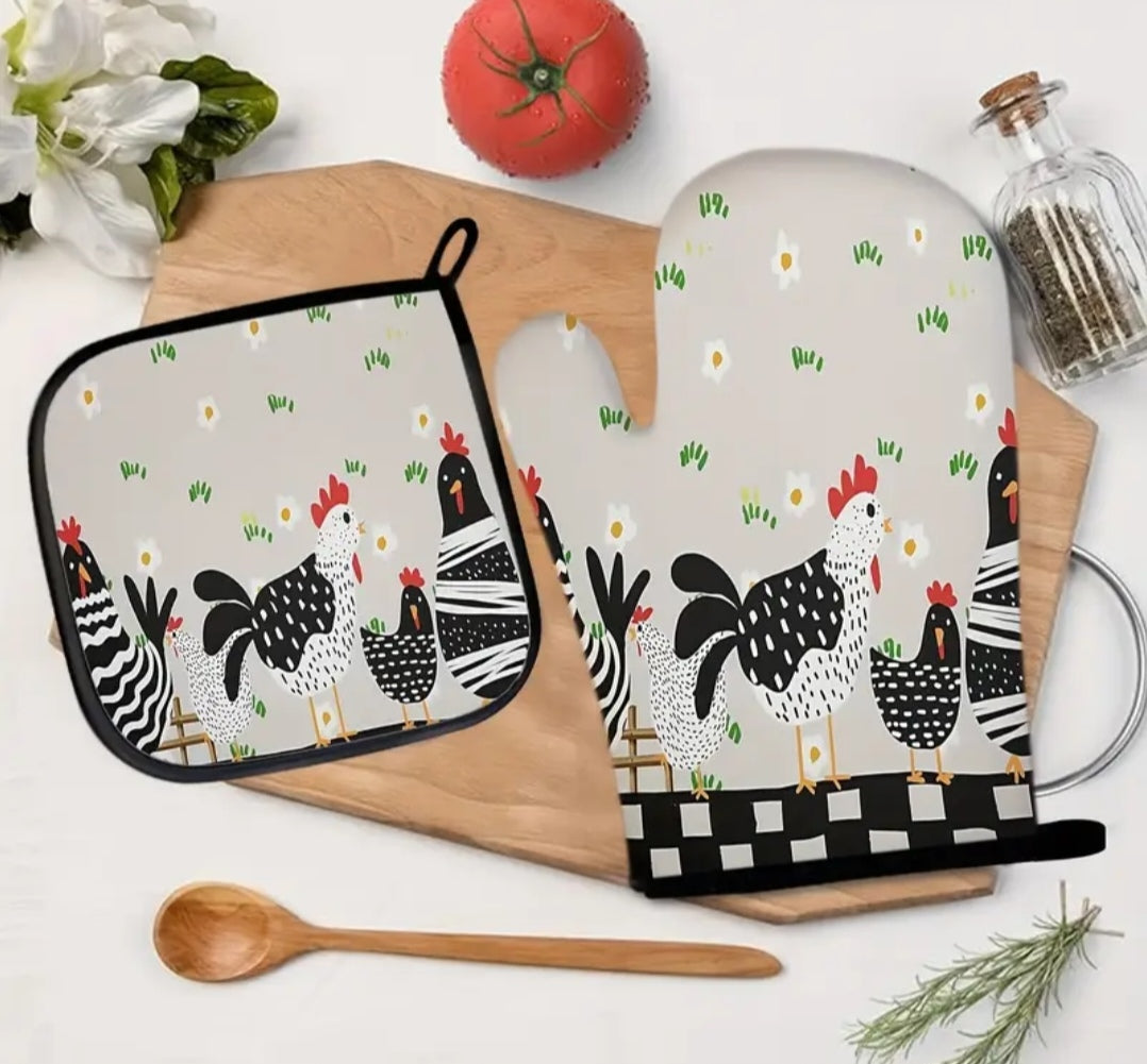 2pce oven mittens Chicken Design
