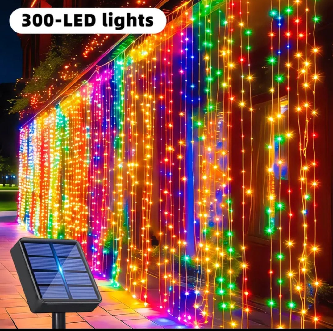 Solar Curtain String Lights Outdoor – LED Waterproof Fairy Lights with 12 Modes for Garden, Patio, Balcony & Events