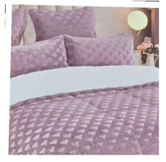 Rabbit Fur Heart Embossed Comforter Set – Ultra Soft Plush Faux Fur 5-Piece Winter Bedding Set (Queen)