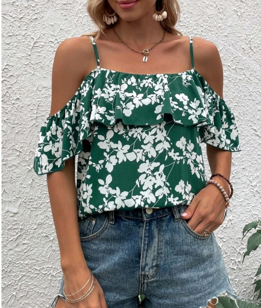 Open shoulder printed top