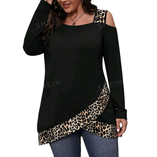 Leopard Print Asymmetrical Neck Top