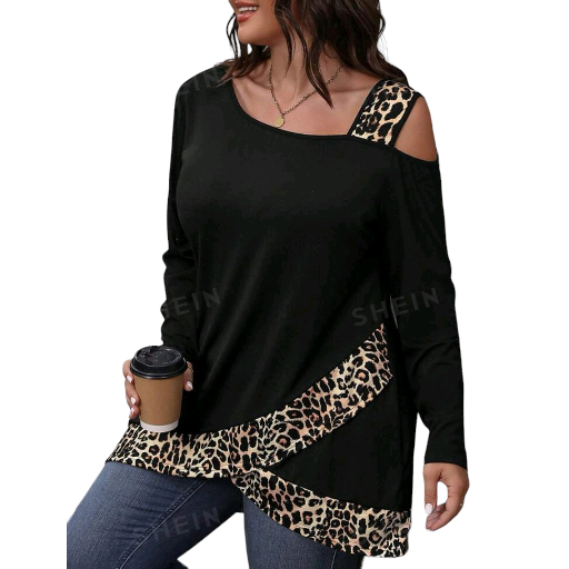 Leopard Print Asymmetrical Neck Top