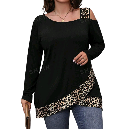 Leopard Print Asymmetrical Neck Top