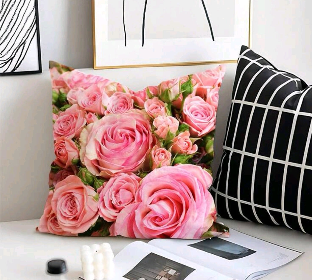 Romantic rose print cushion cover