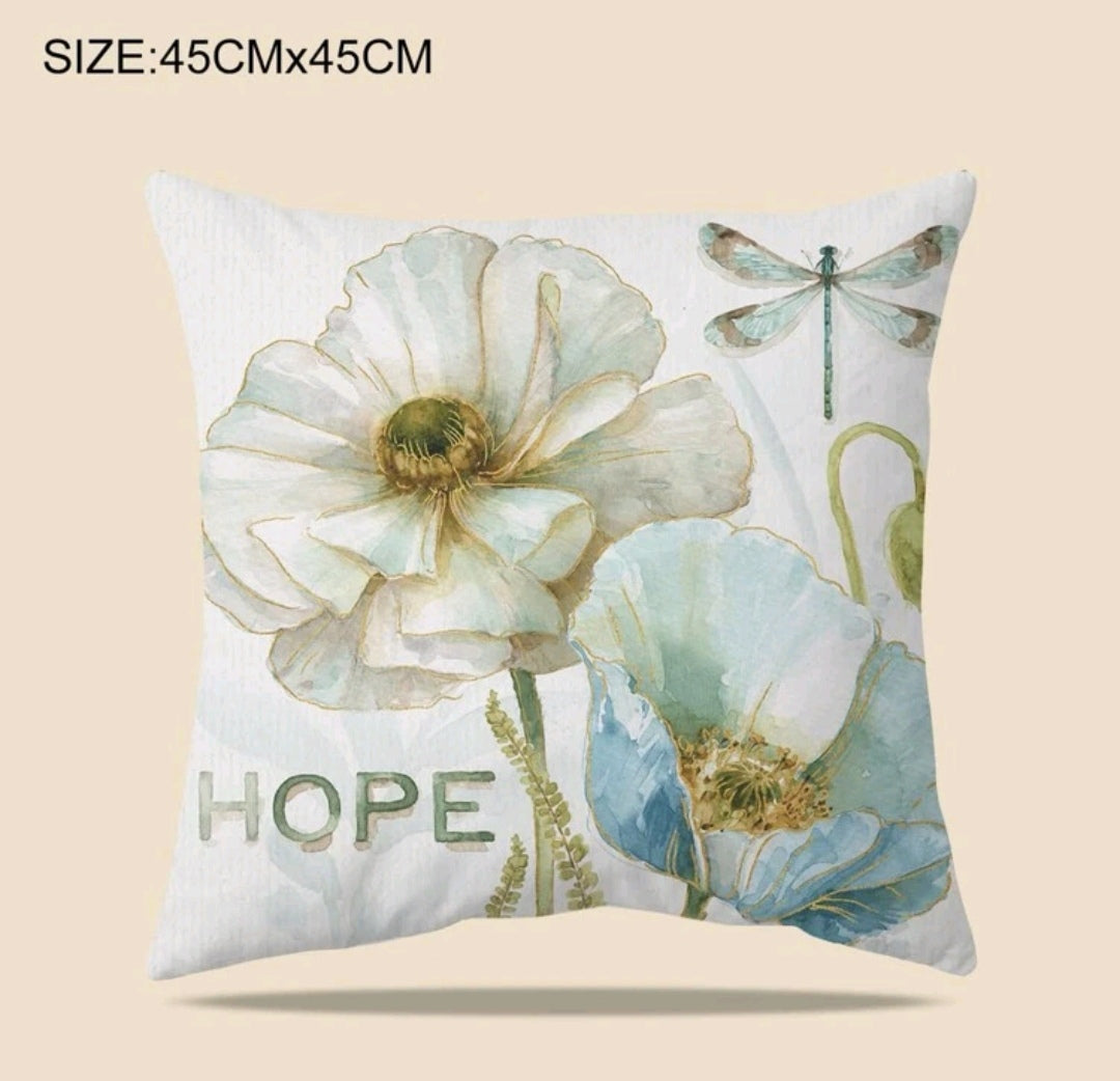 Butterfly and Flower Print Cushion Cover