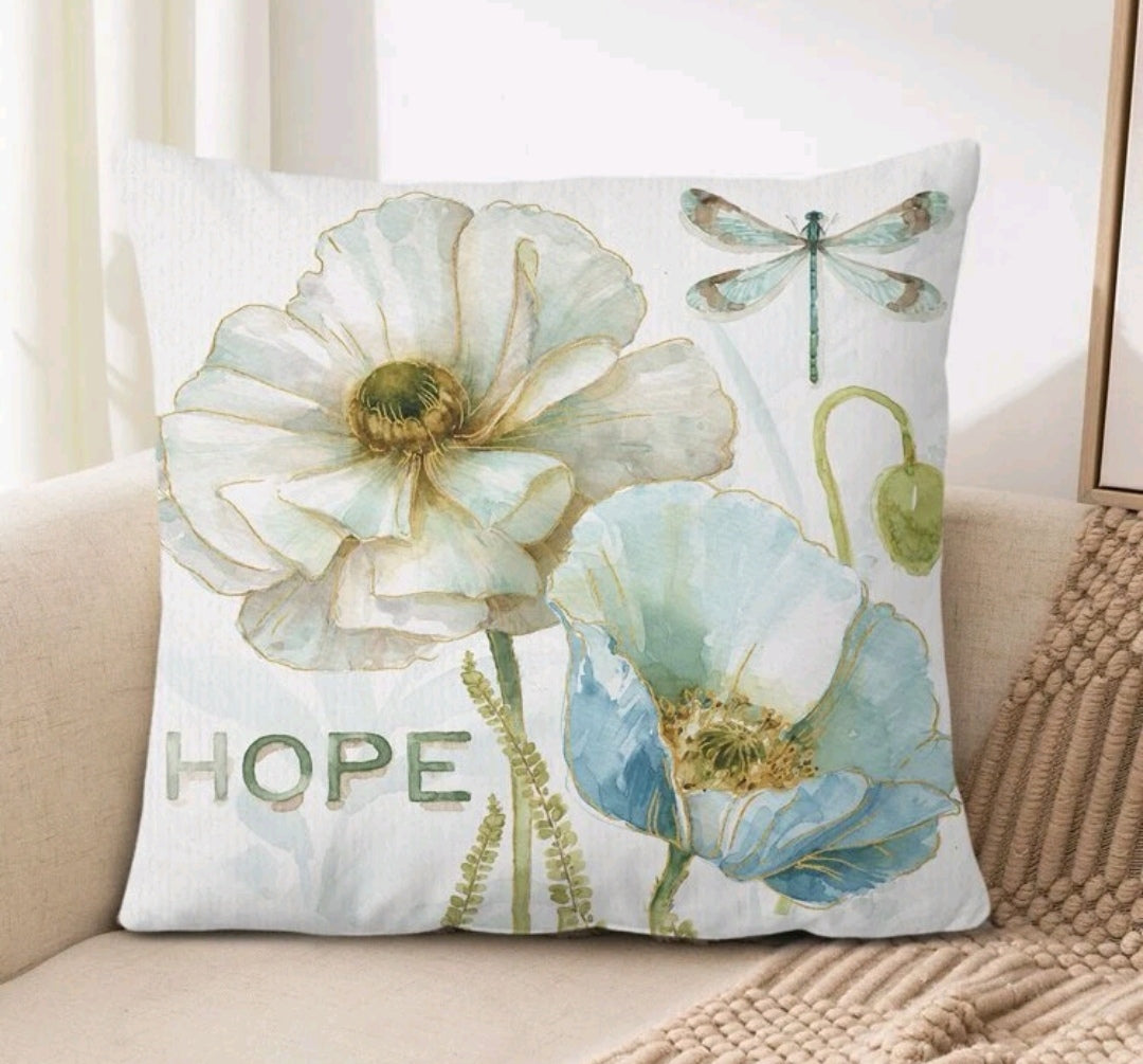 Butterfly and Flower Print Cushion Cover