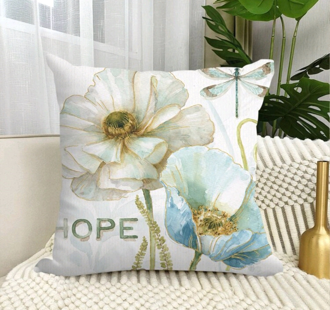 Butterfly and Flower Print Cushion Cover