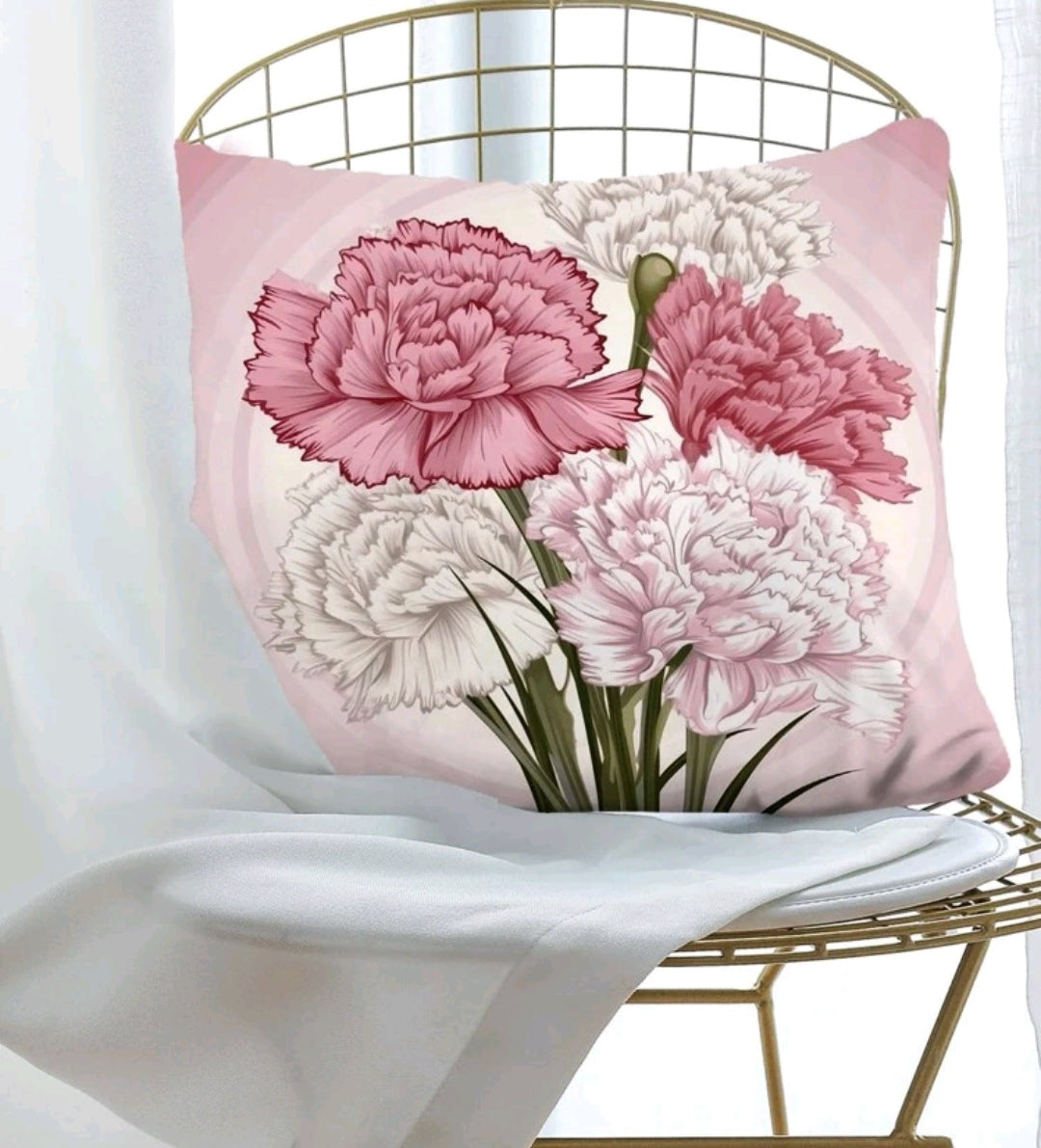 Carnation Print Cushion Cover