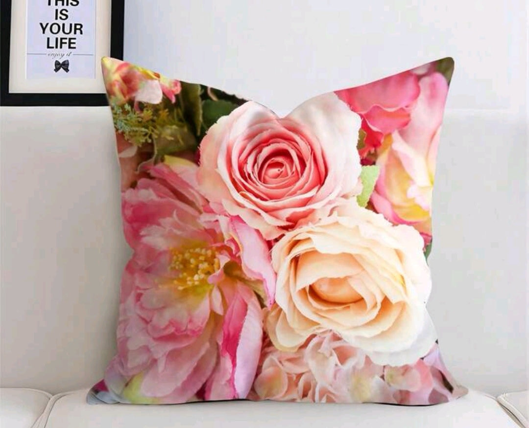 Rose Print Cushion Cover