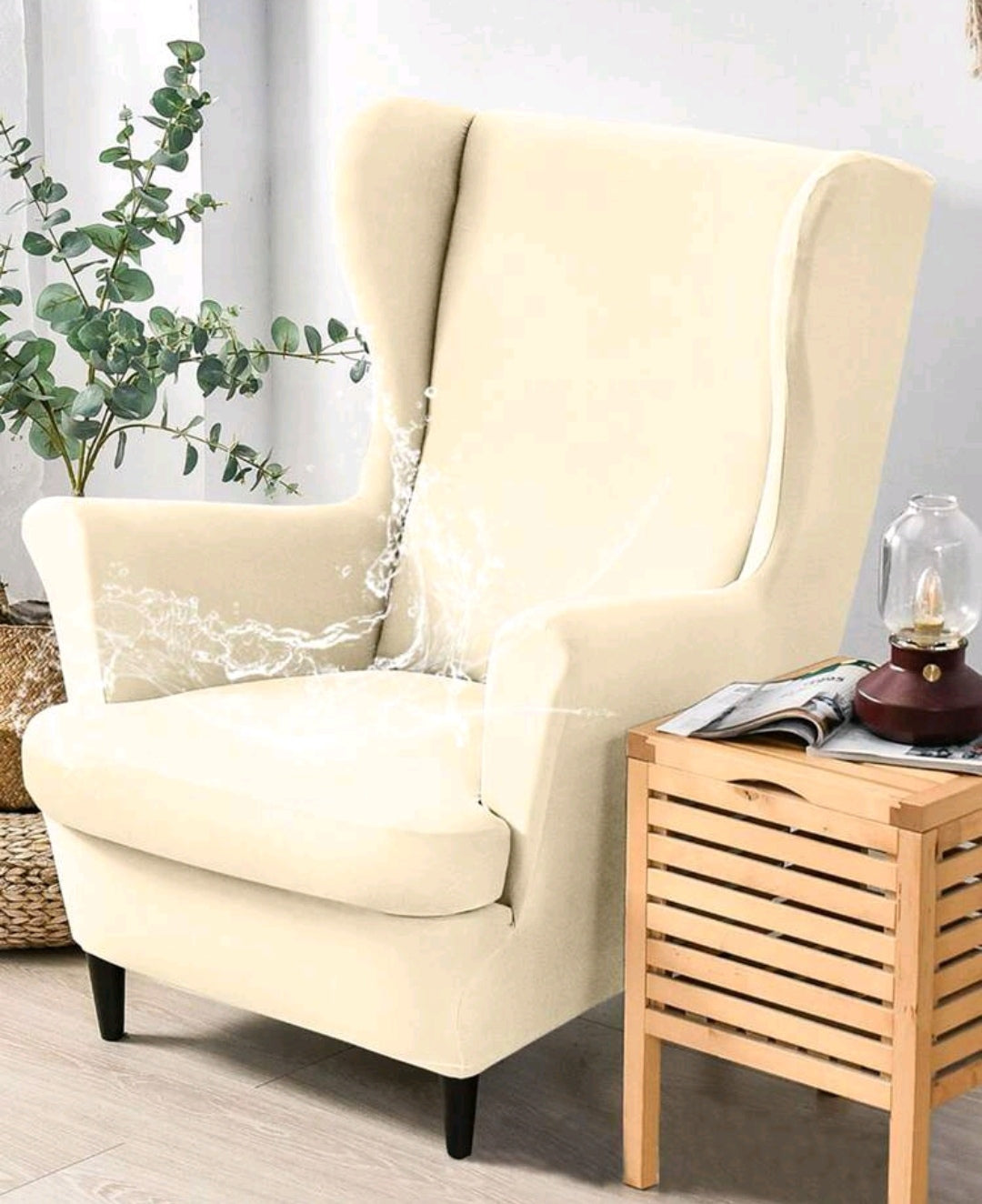 Wingback Chair Slipcover in plain milksilk