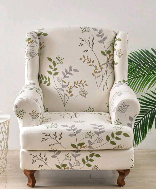 Printed wingback slipcover