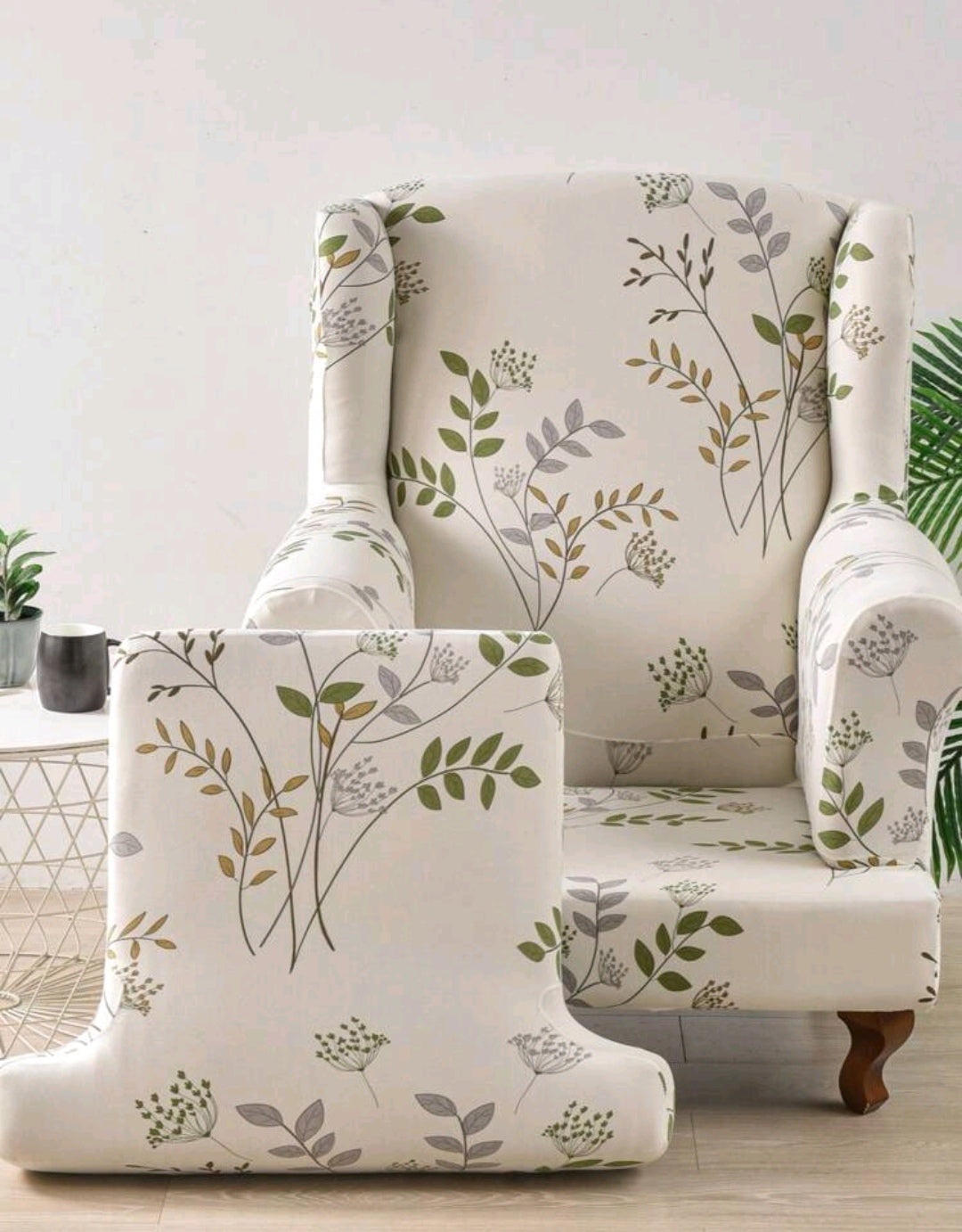 Printed wingback slipcover