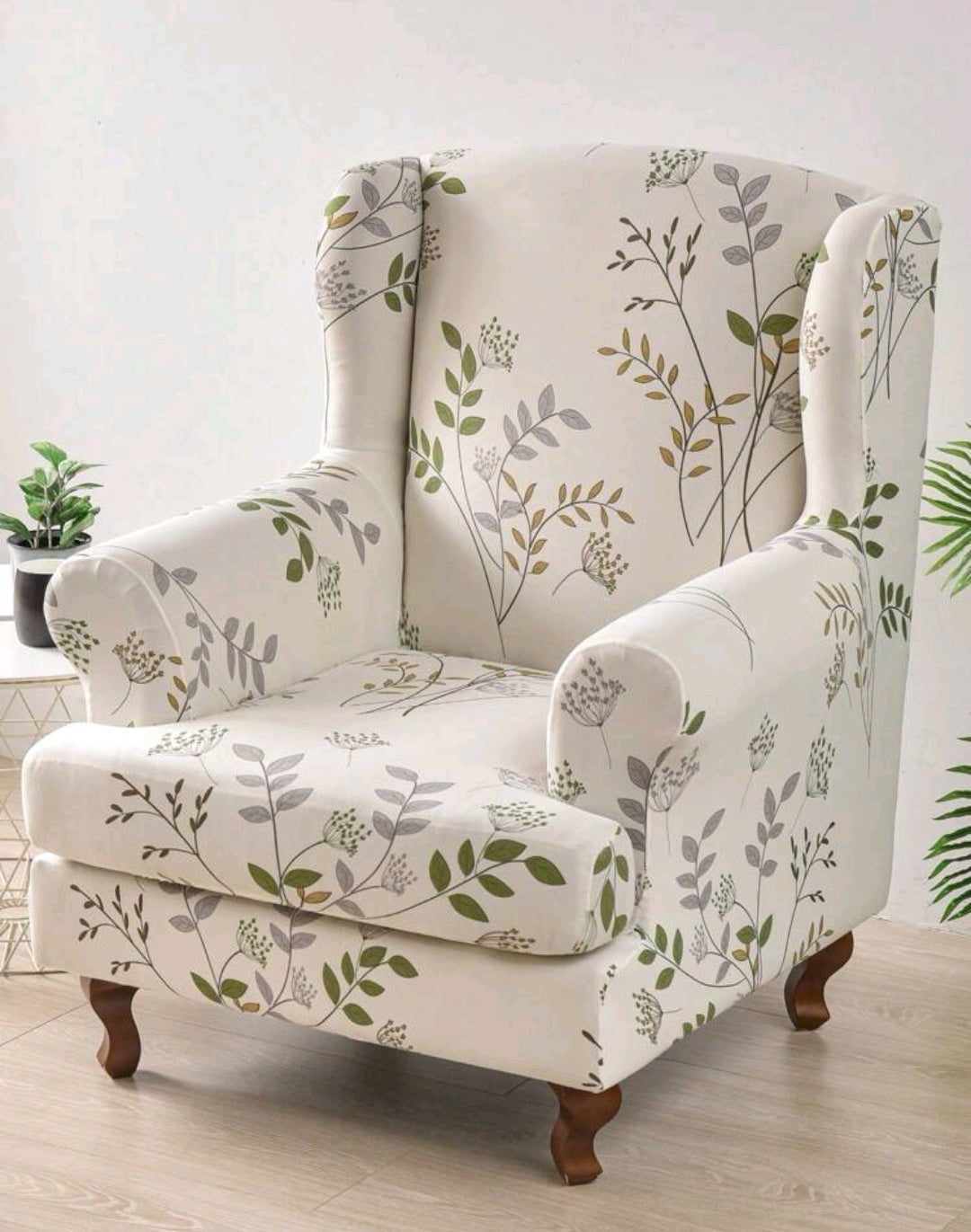 Printed wingback slipcover