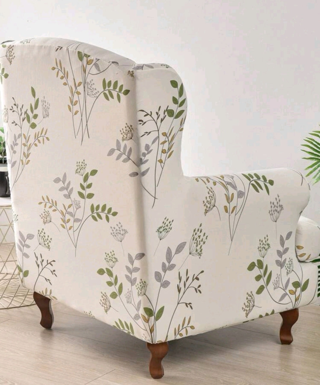 Printed wingback slipcover