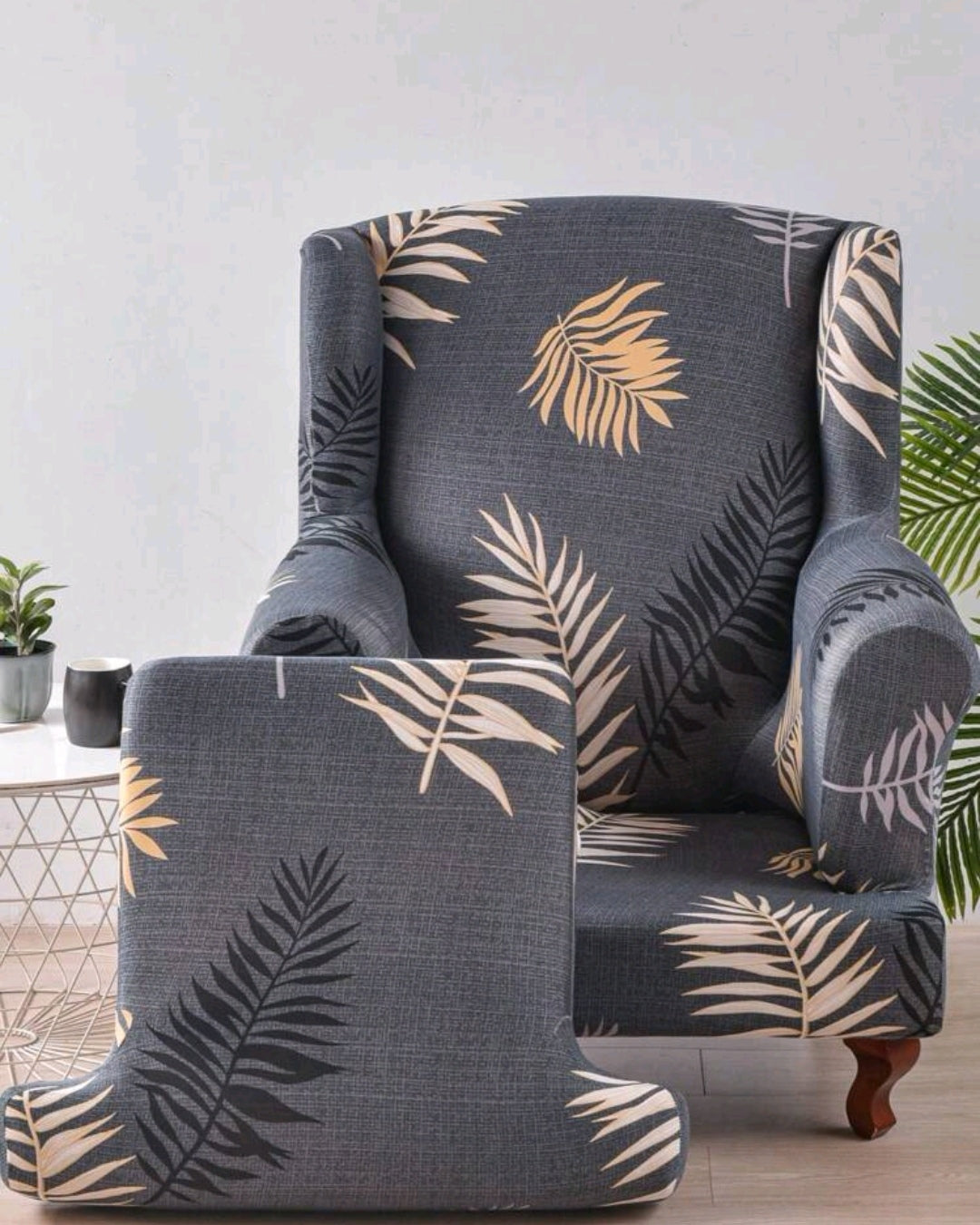 Printed wingback slipcover