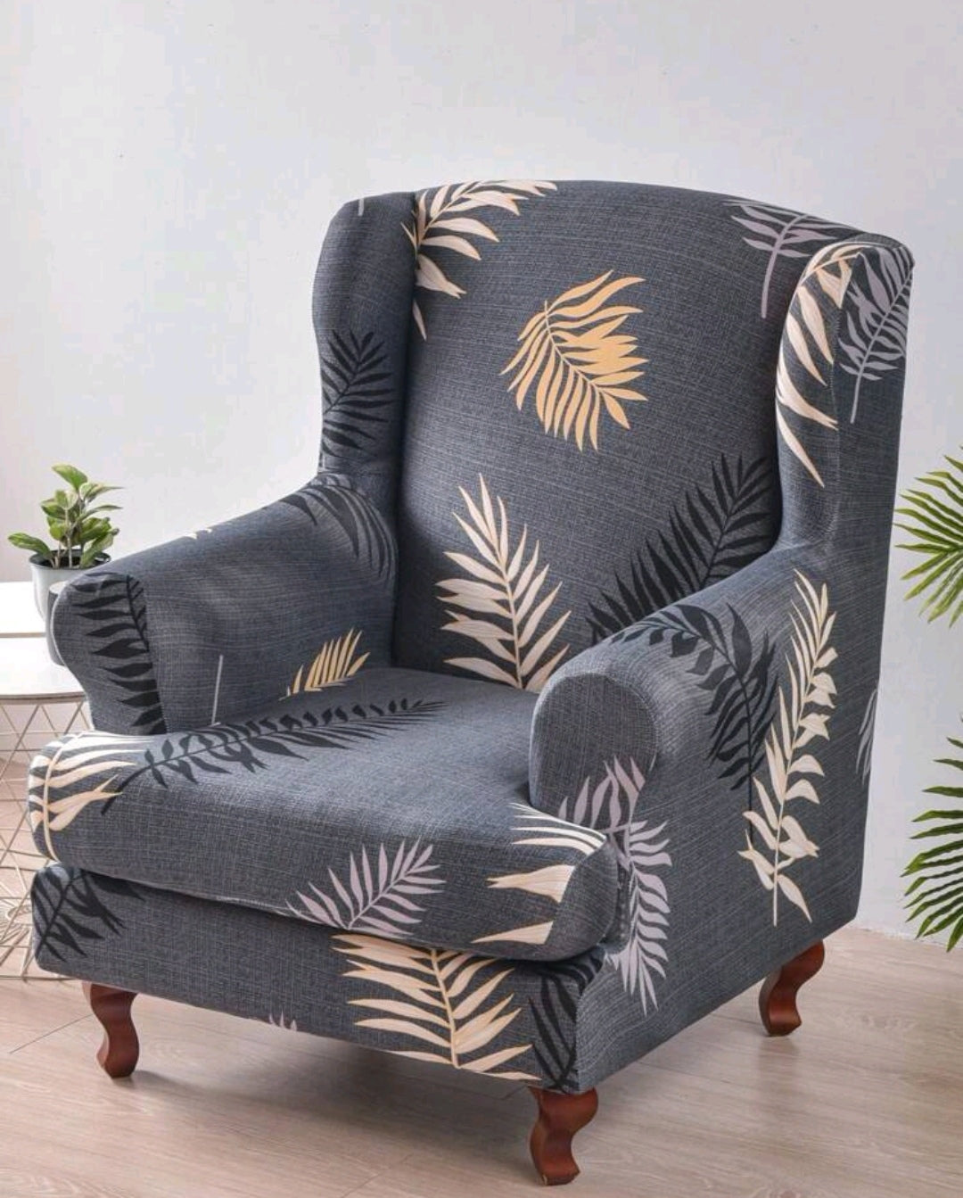 Printed wingback slipcover