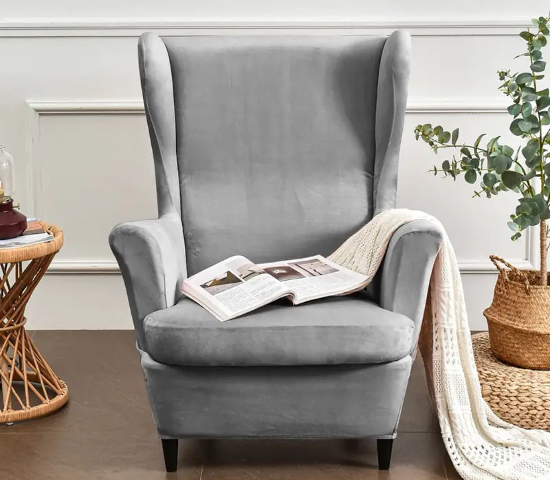 Velour wingback slipcovers