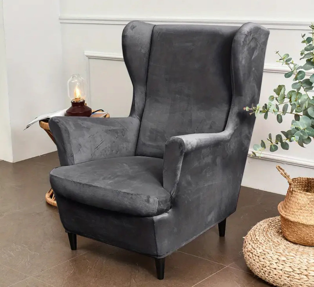 Velour wingback slipcovers