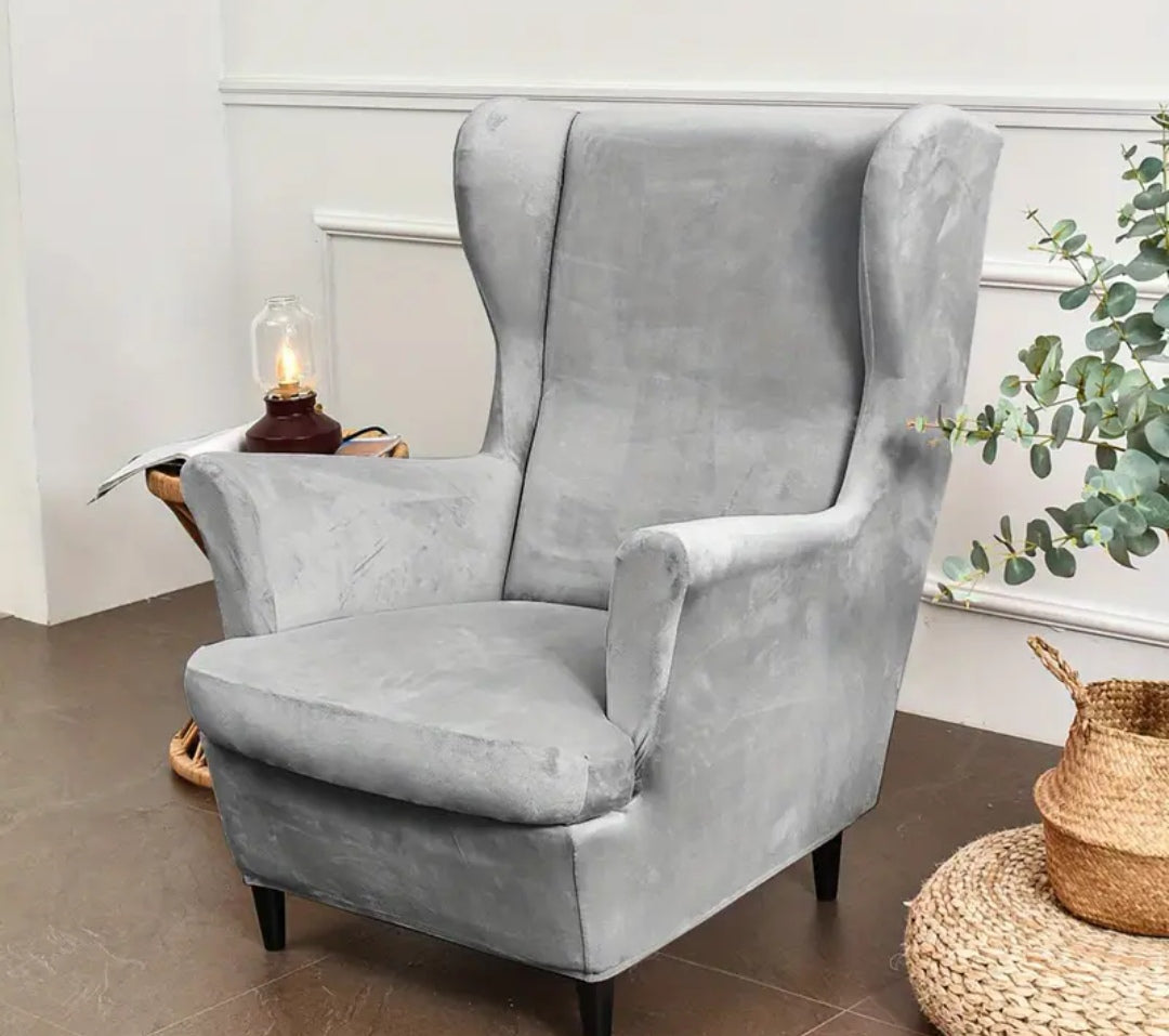 Velour wingback slipcovers