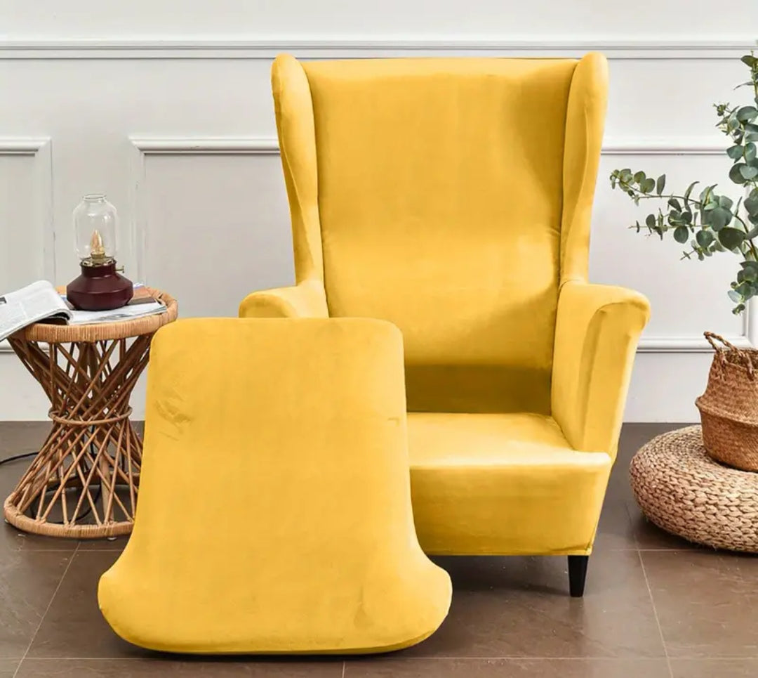 Velour wingback slipcovers